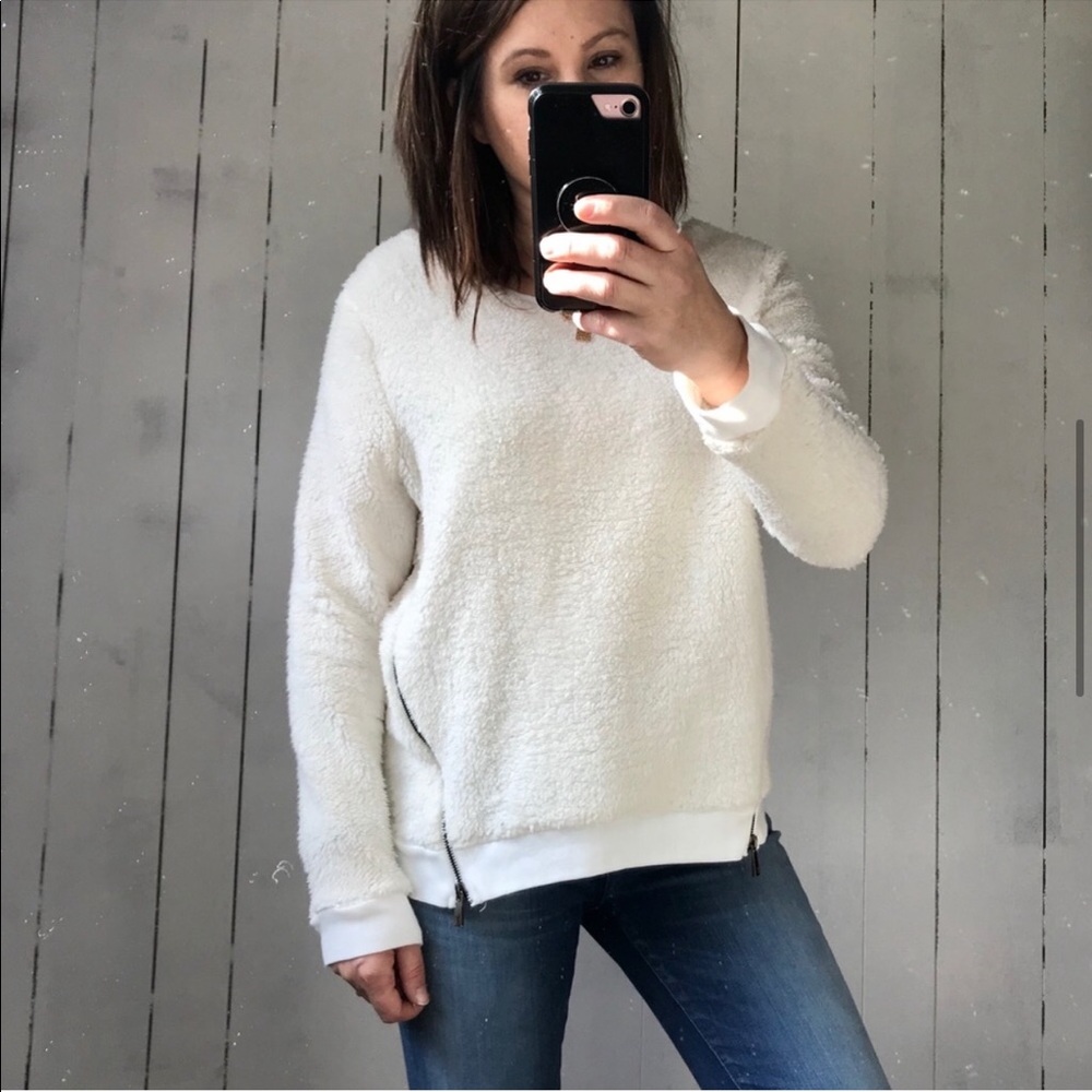 Boat Neck Faux Fur Sweatshirt
